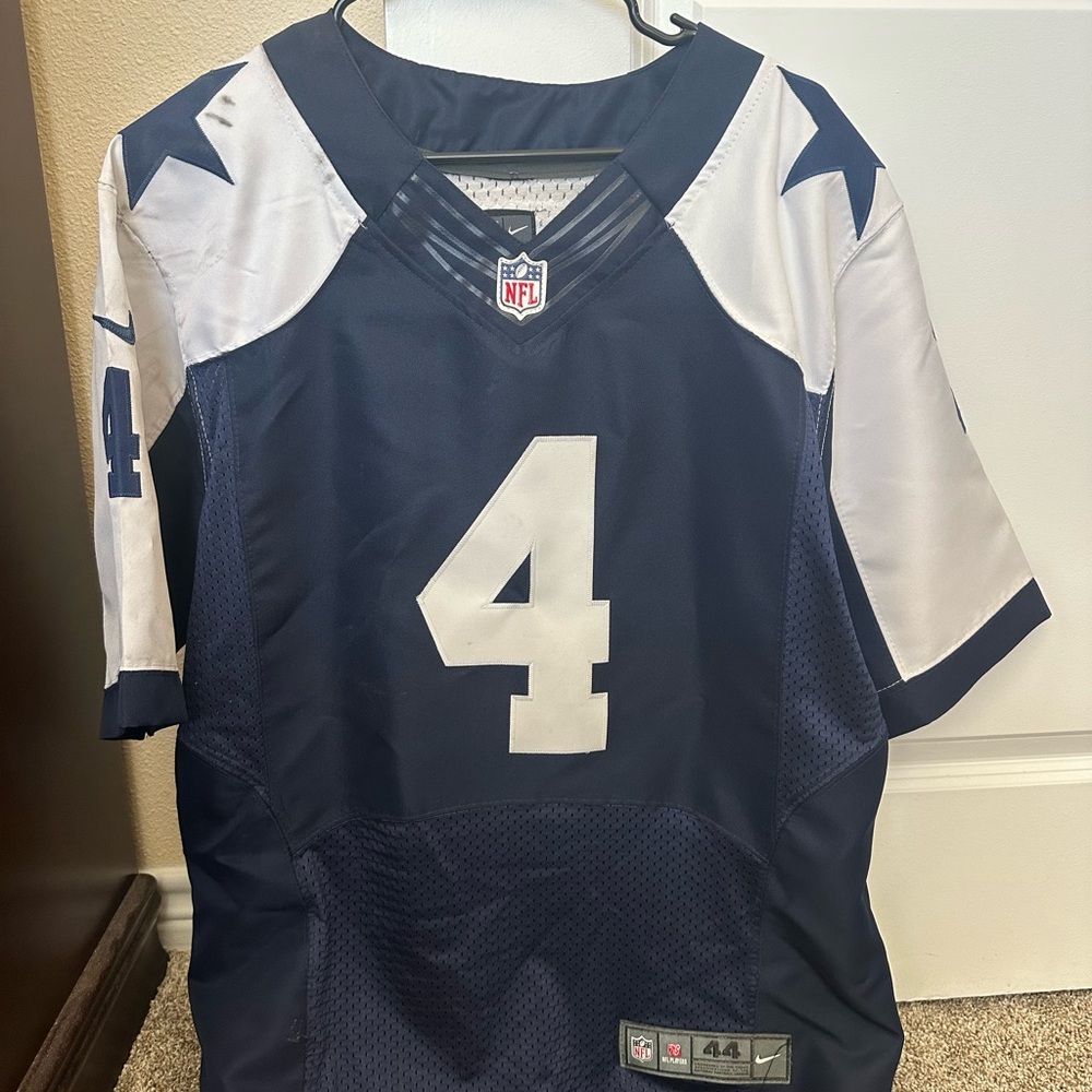 NFL Dallas Cowboys Prescott Navy and White Stitched On-Field Jersey